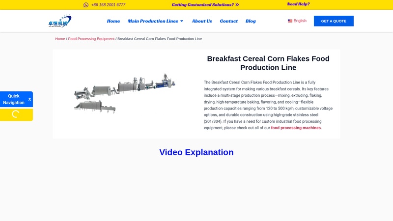 Breakfast Cereal Corn Flakes Food Production Line machinery