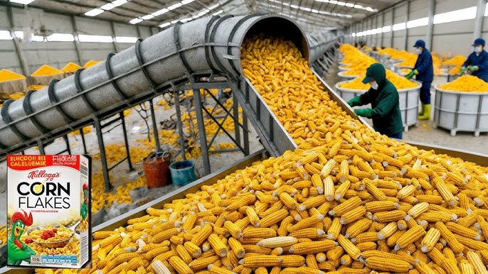 A stock image illustrating corn flakes production line concepts